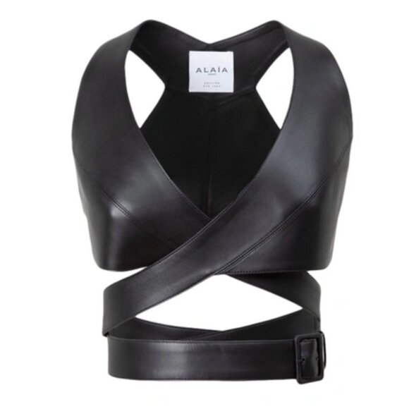ALAIA Edition 1984 Wrap Black Leather Bustier Top - Picture 2 of 15
